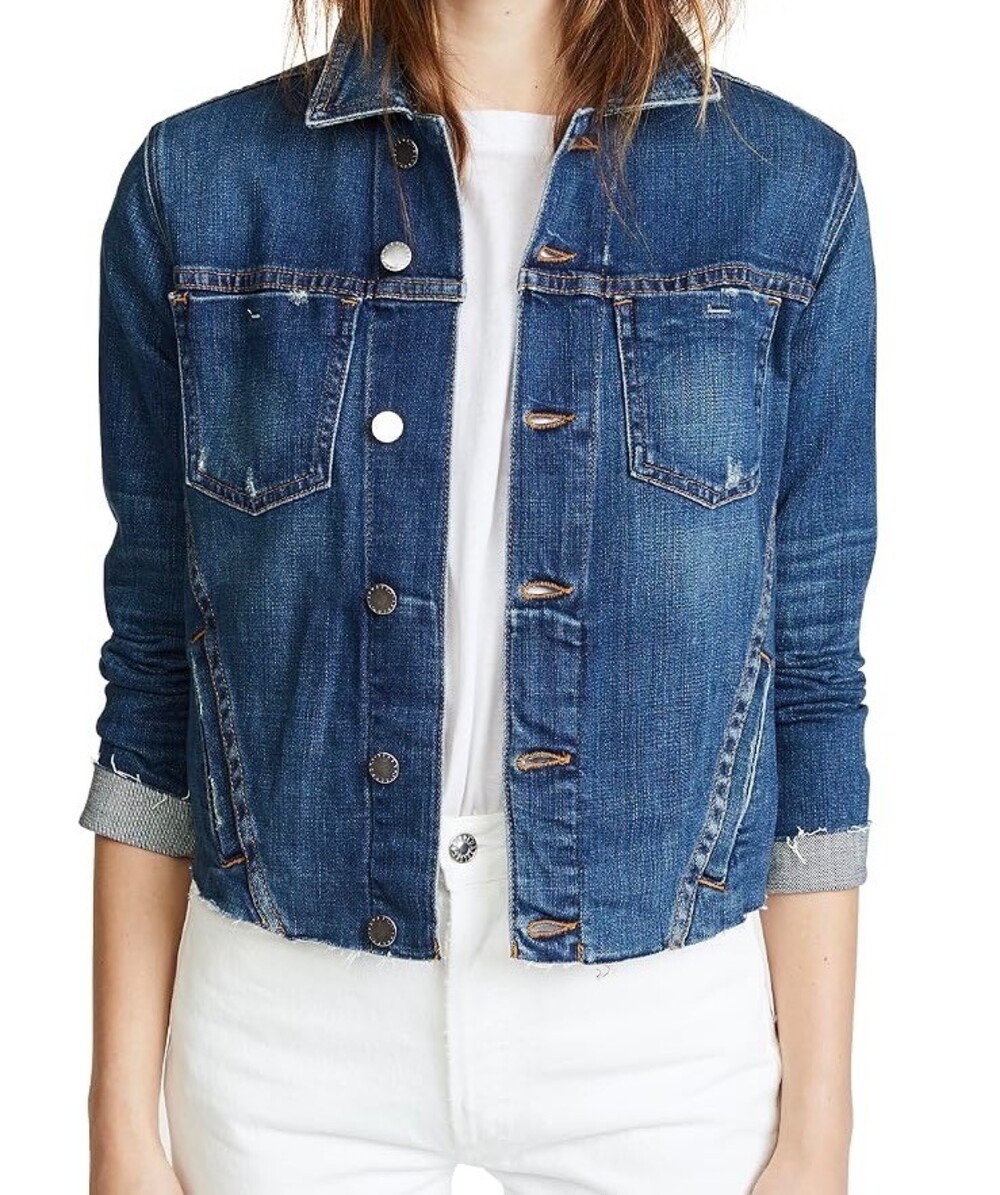 L'AGENCE Denim Jacket Blue Distressed Button Closure - XS